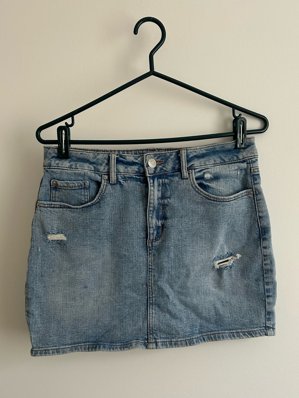 Garage Light Blue Distressed Denim Mini Skirt